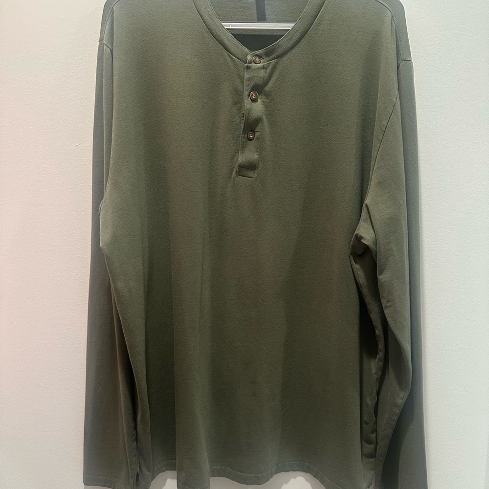 Peter Milar Olive Green Long Sleeve Tee Relaxed Fit